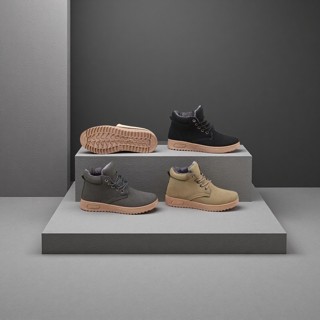 Black and grey khaki high-top cotton boots with beige soles for warmth and thickening in winter Application Scenario