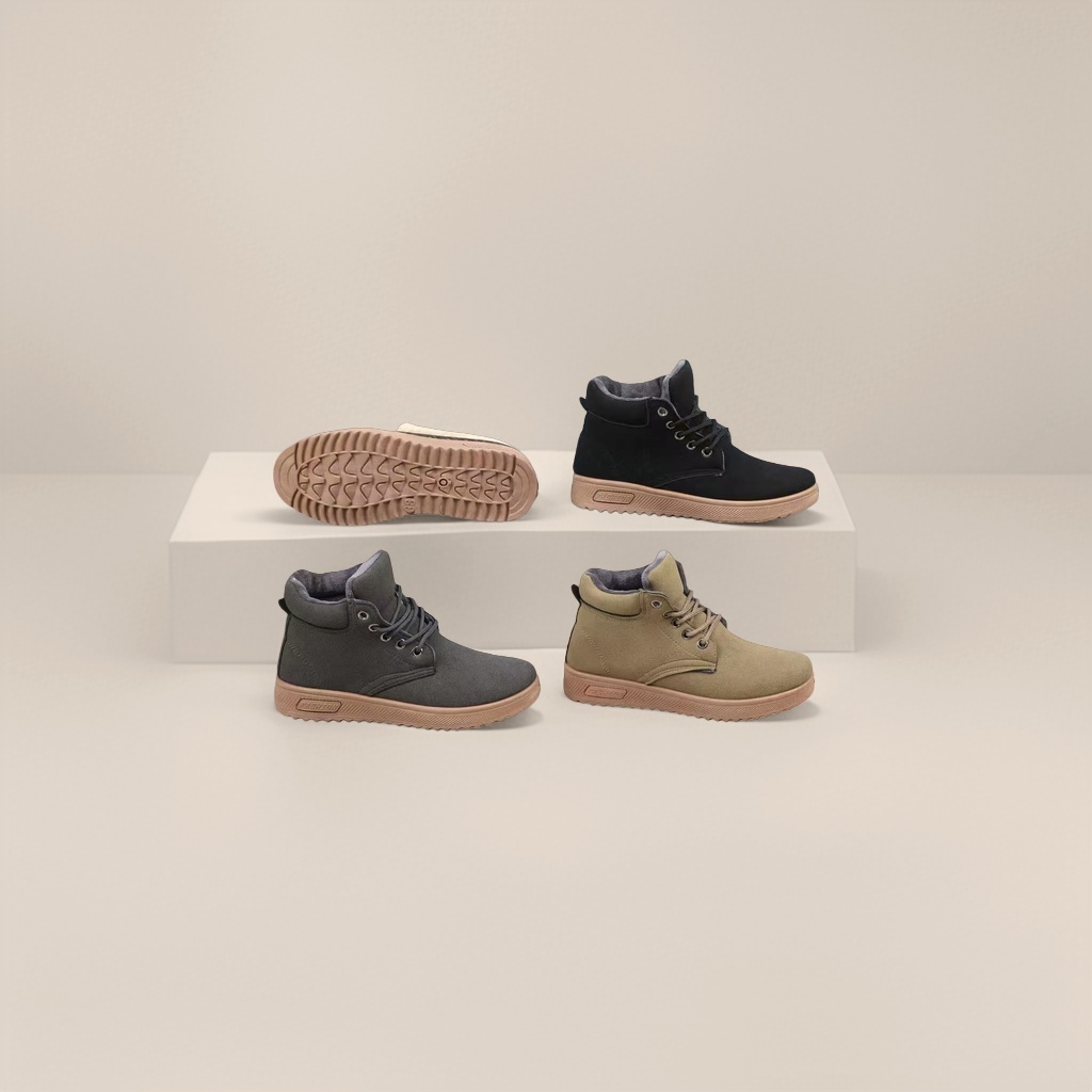Black and grey khaki high-top cotton boots with beige soles for warmth and thickening in winter Specification image
