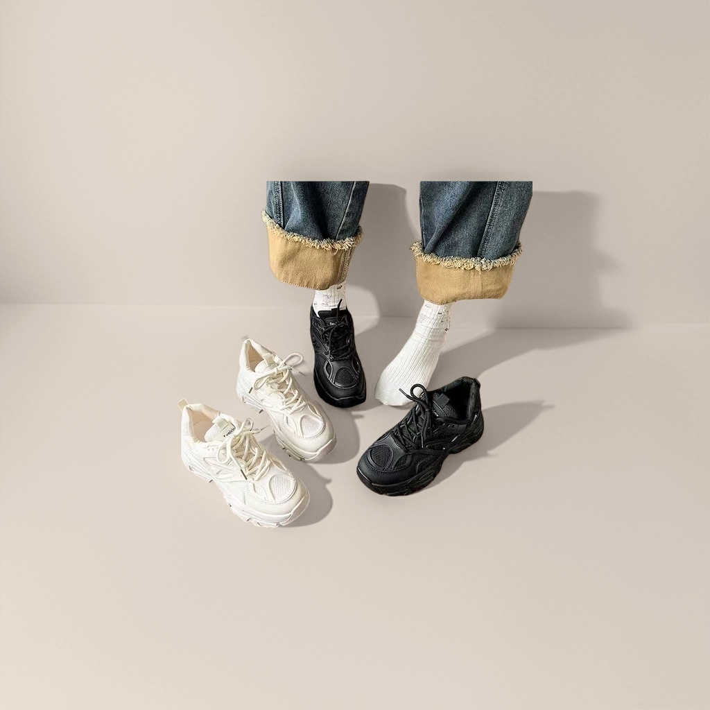 Black and white thick-soled dad shoes are fashionable, versatile and casual sports shoes details Picture
