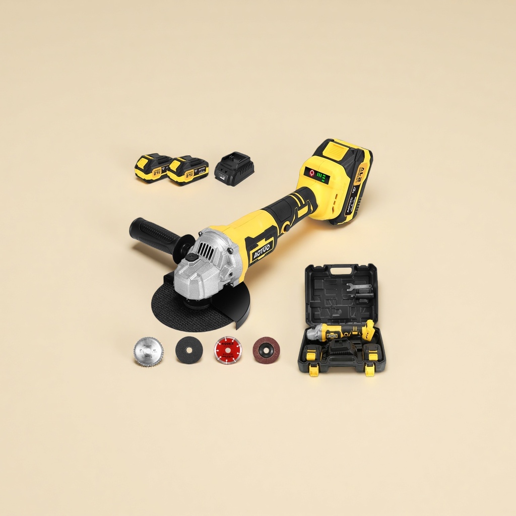 The main body of the yellow and black alternating Angle grinder is made of high-strength engineering plastic, featuring a wear-resistant and anti-slip design details Picture