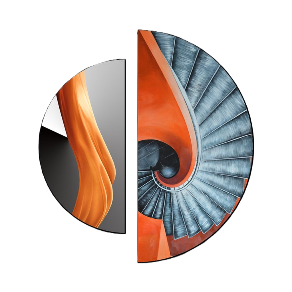 Orange-blue spiral staircase art painting semi-circular wall decoration Item Picture