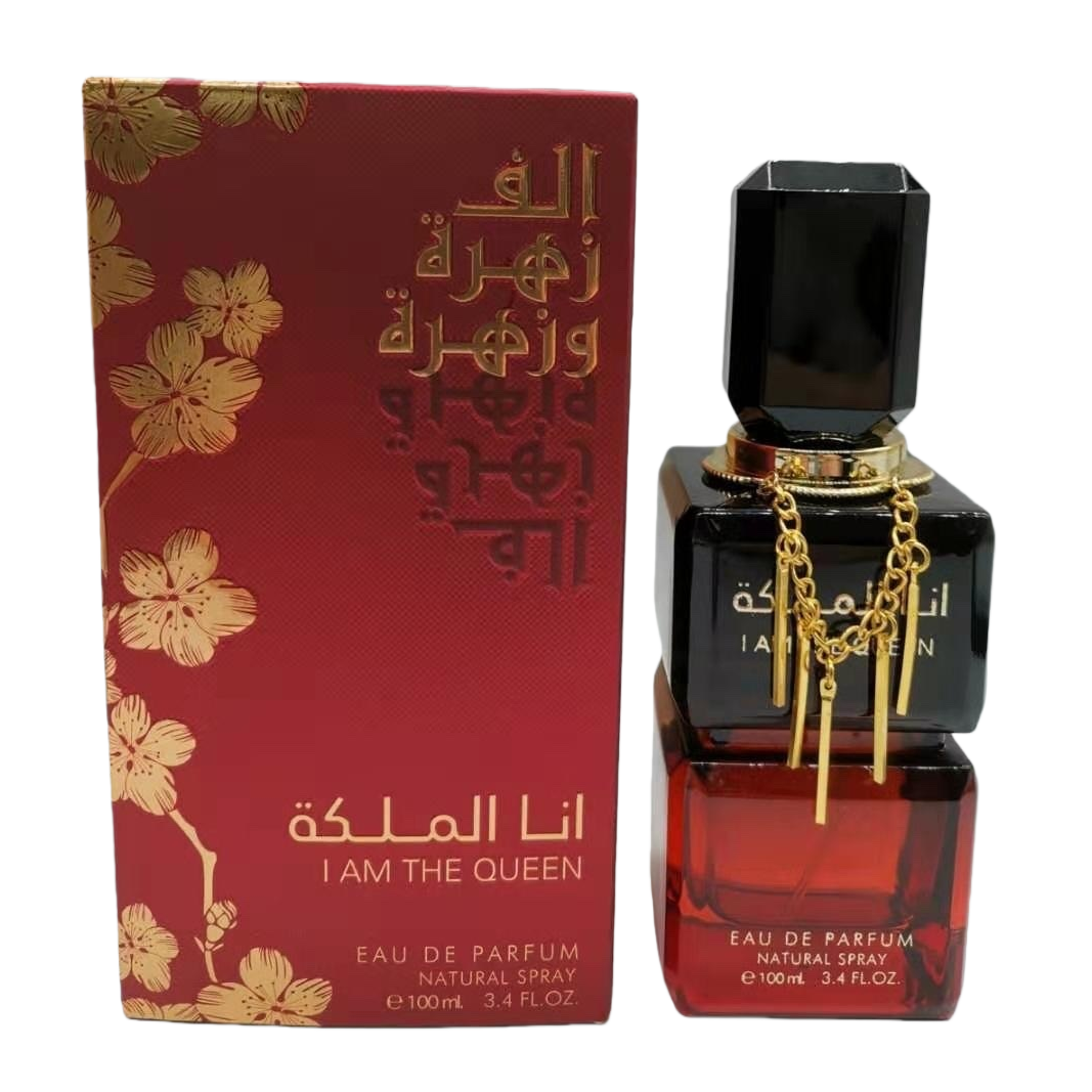 Purple packaging box, black and purple double-layer bottle body, perfume, golden cherry blossom pattern, Arabic and English engraved Item Picture