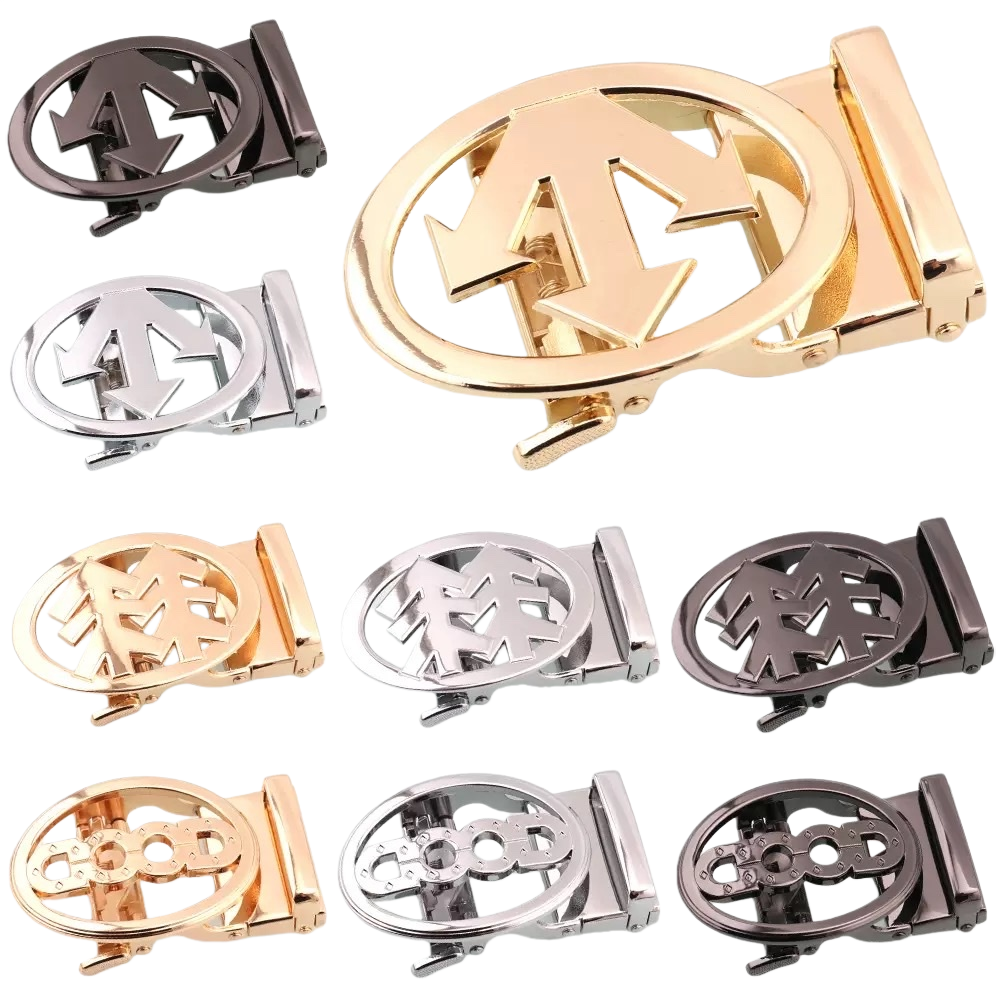 Fashionable belt accessory with golden oval double arrow metal belt buckle Item Picture