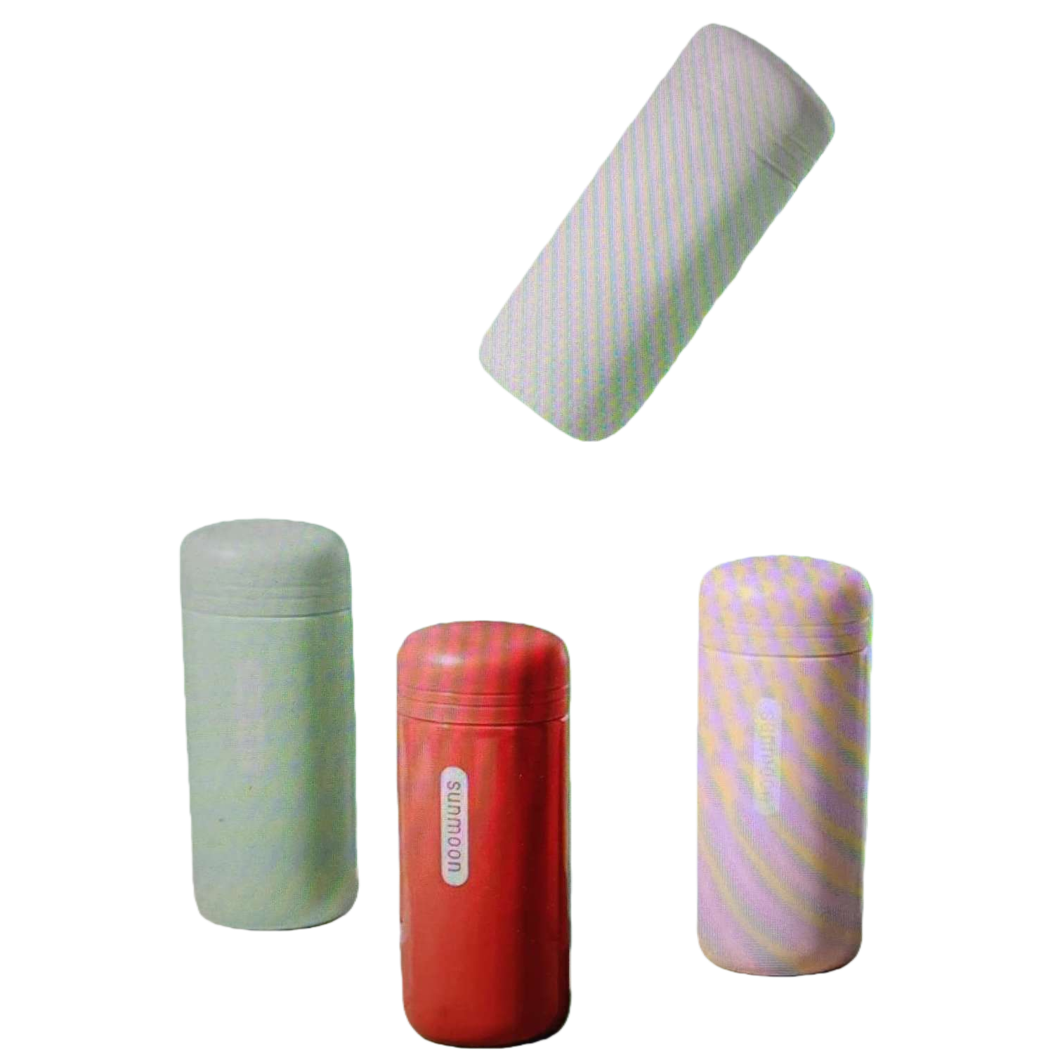 sunmoon colored thermos cup: red, light green, pink and purple, cylindrical 180ml, white stand style Item Picture