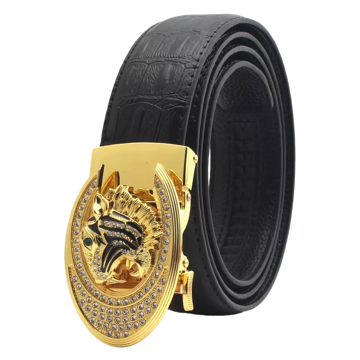 Cinturón negro estampado cocodrilo oro tigre con diamantes hebilla automática para hombre business casual cinturón Item Picture