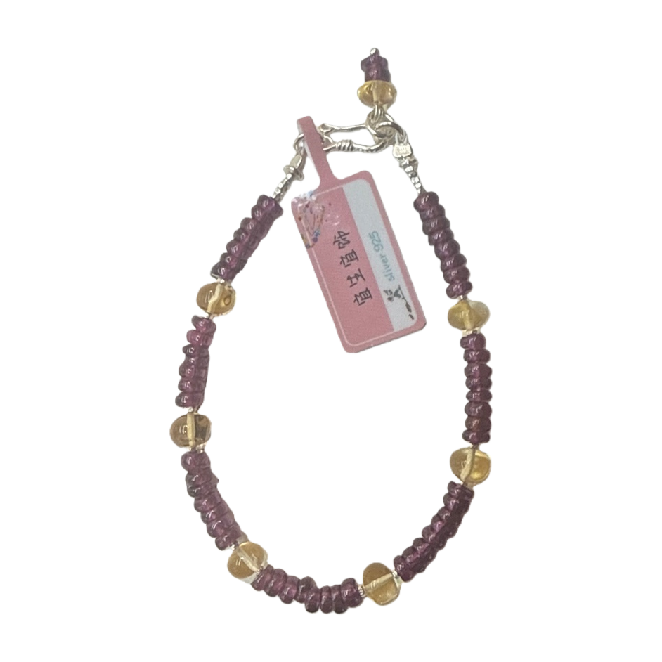 Collar de cuentas amarillo púrpura cabeza de botón de plata con etiqueta rosa Item Picture