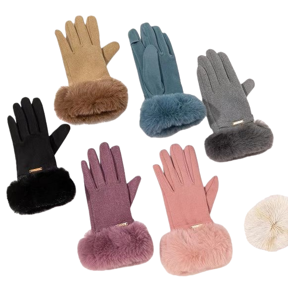 Guantes de peluche colorido para mujeres otoño-invierno cálido engrosado antideslizante puntas de dedos estilo de pantalla táctil Item Picture