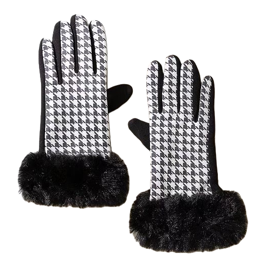 Black and white checkered knitted gloves are warm and anti-slip, fashionable accessories for women in autumn and winter Item Picture