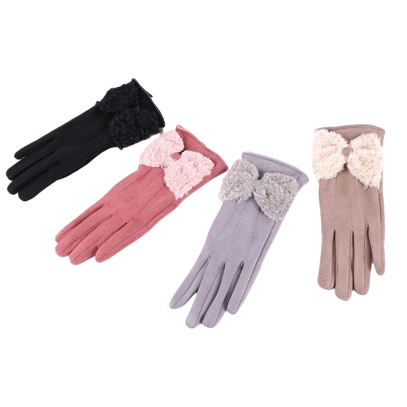 Four-color plush bow gloves are a warm and cute autumn and winter accessory for women Item Picture