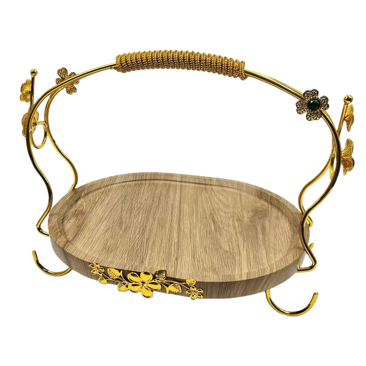 The golden floral decoration tray for the living room coffee table, with a retro and light luxury style for display and storage Item Picture