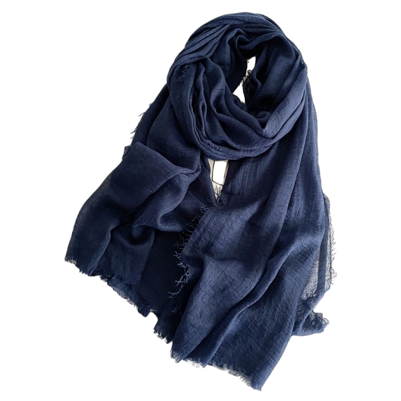 Deep blue fringed scarf made of pure cotton, thickened and warm, as an autumn and winter accessory for women Item Picture