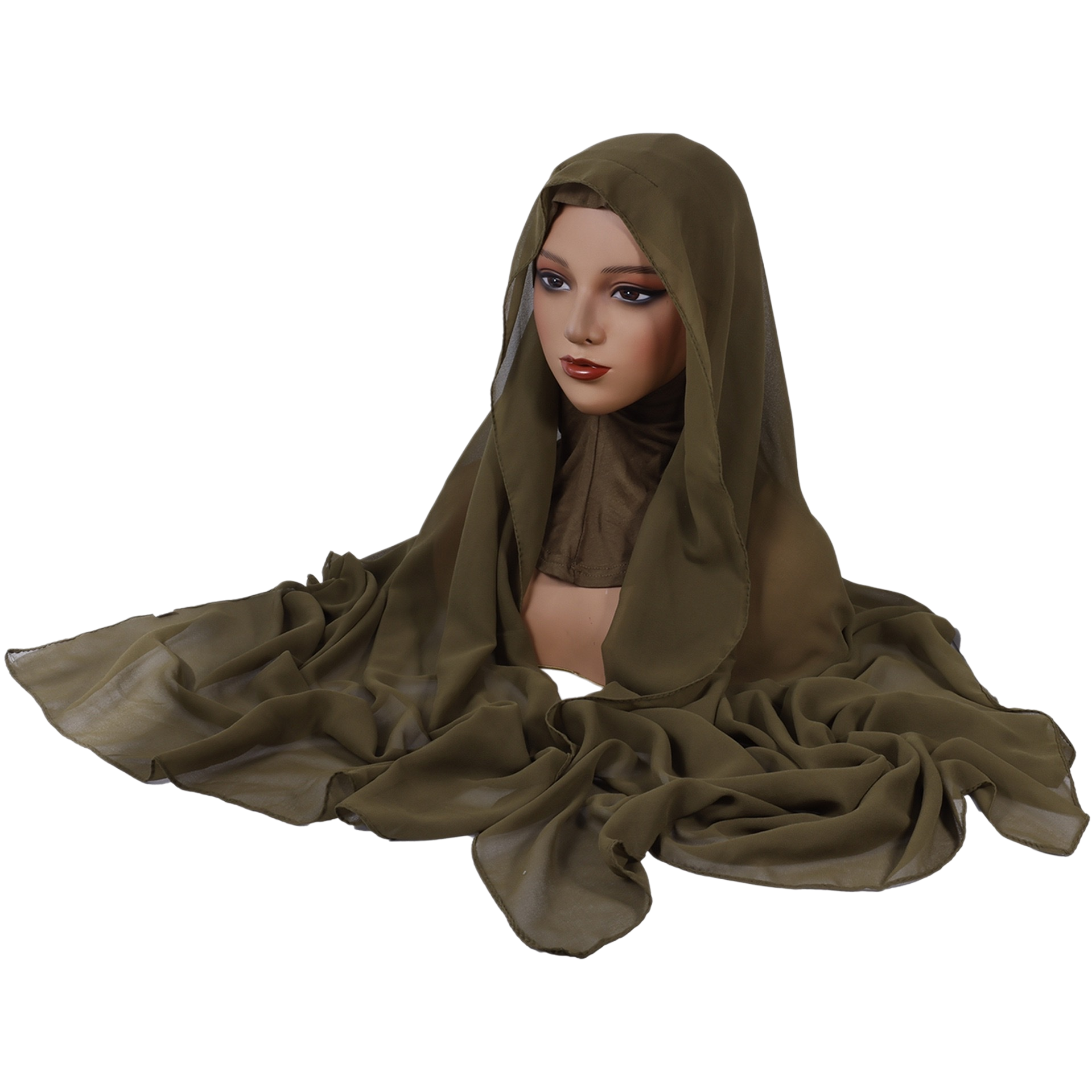 An olive green scarf model's head and shoulder display picture Item Picture