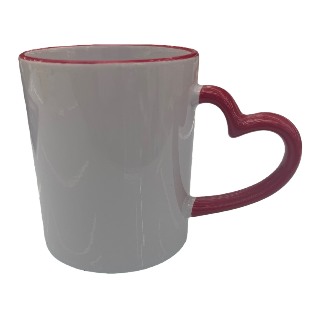 White ceramic cup, red heart-shaped handle, heat-resistant household coffee cup, mug, heat transfer printing Item Picture
