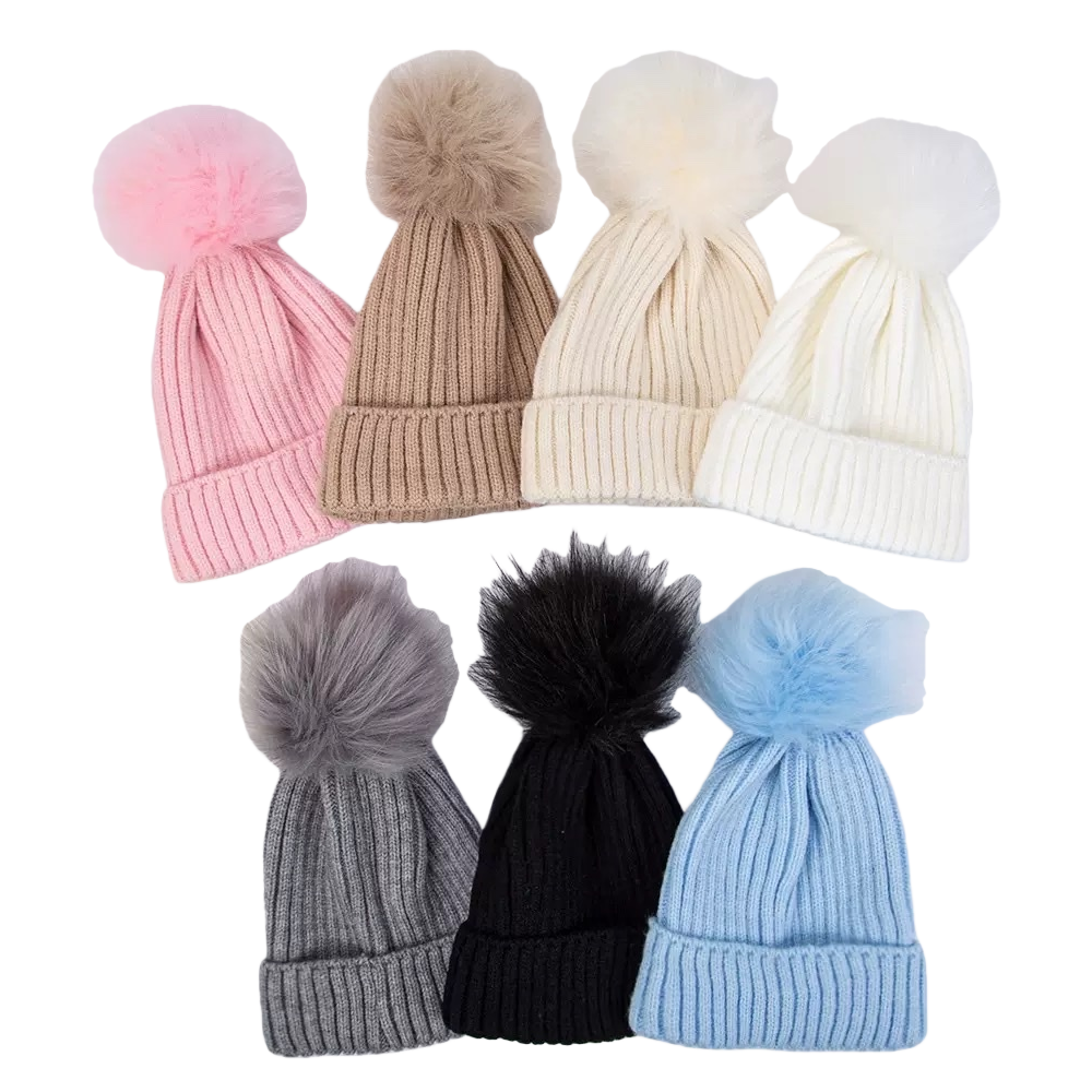 Colorful knitted hat with pom-poms decoration for warm and versatile autumn and winter women's hats Item Picture