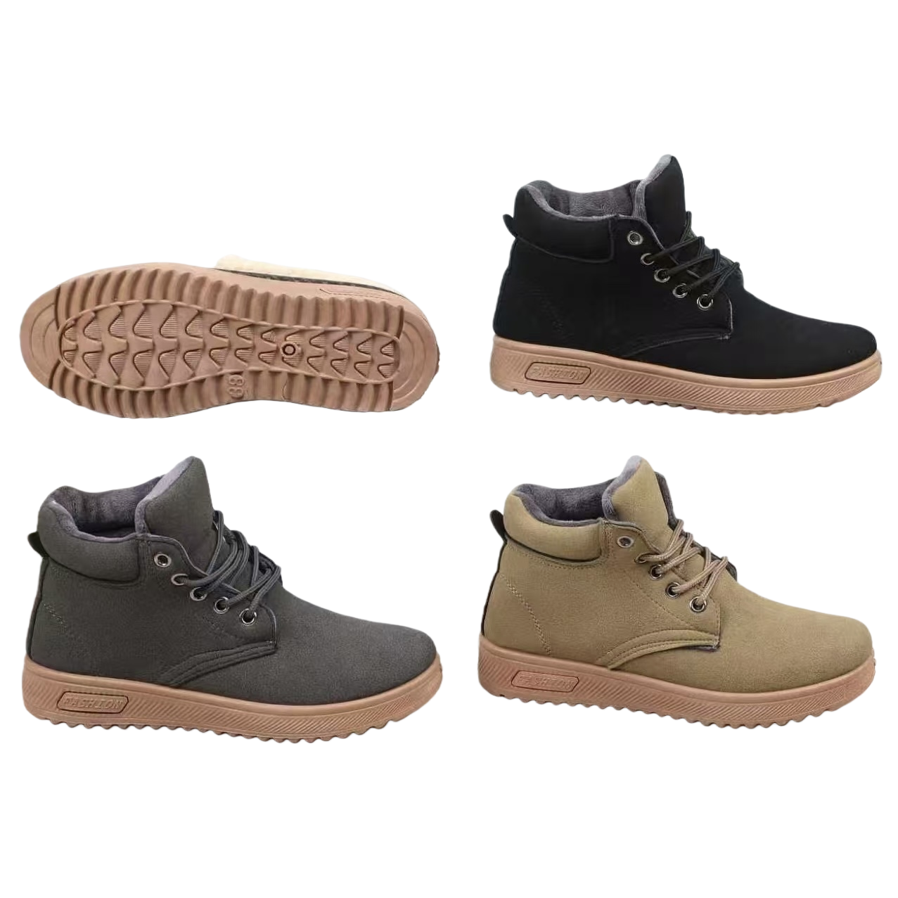 Black and grey khaki high-top cotton boots with beige soles for warmth and thickening in winter