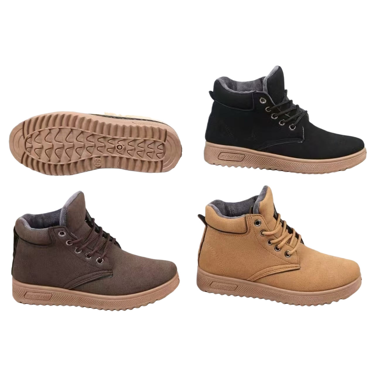 Four pairs of winter plush cotton boots, black, brown, dark grey khaki laced anti-slip and warm women's boots