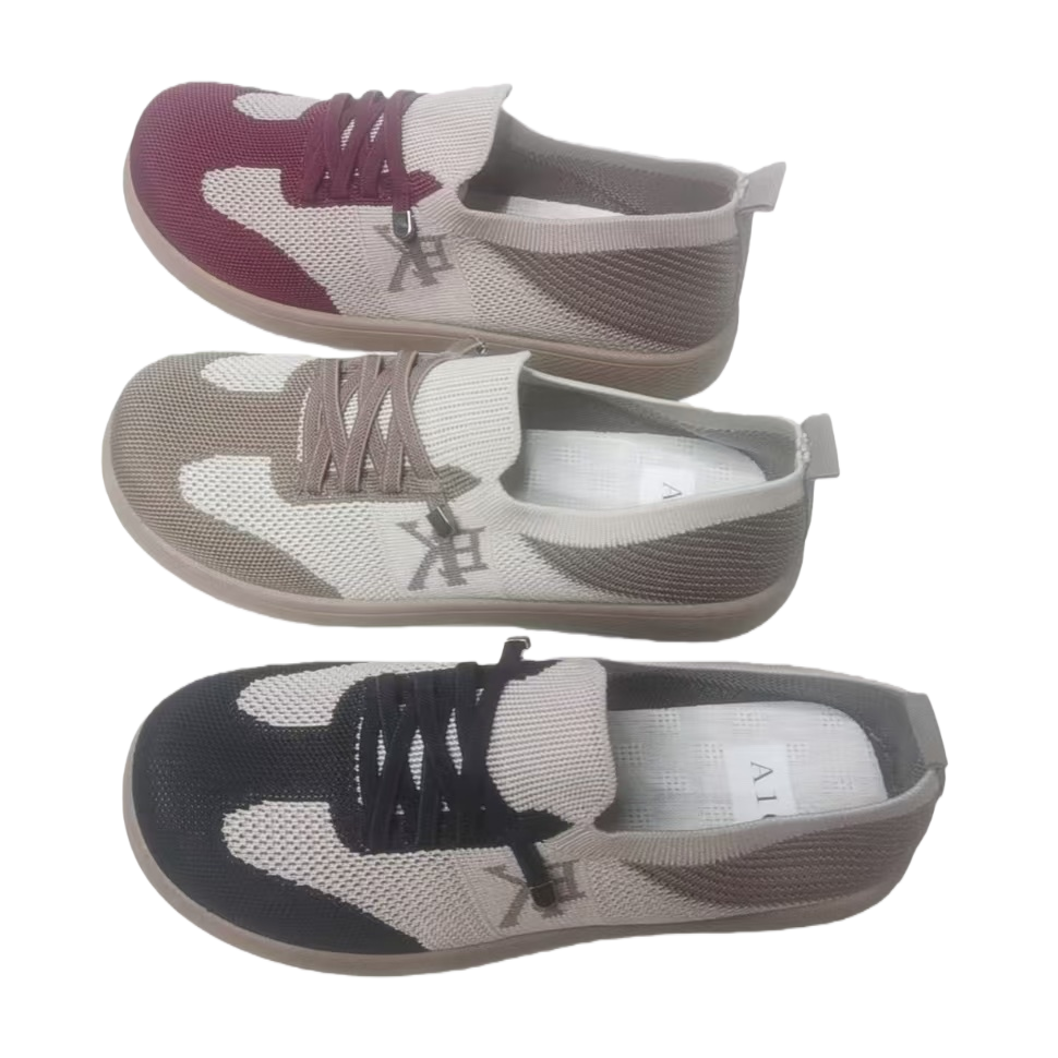 Three pairs of color-blocked knitted casual shoes for both men and women, breathable and lightweight sports shoes