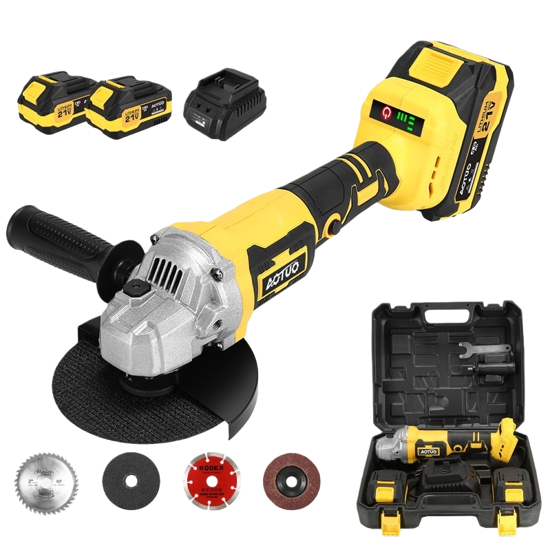 The main body of the yellow and black alternating Angle grinder is made of high-strength engineering plastic, featuring a wear-resistant and anti-slip design Item Picture