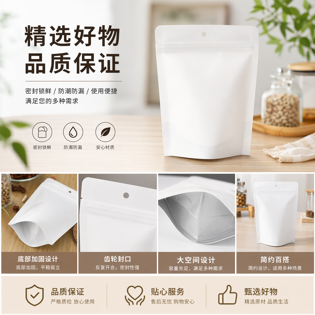 白色自封袋 加厚防潮密封保鲜袋 家用收纳整理袋详情1