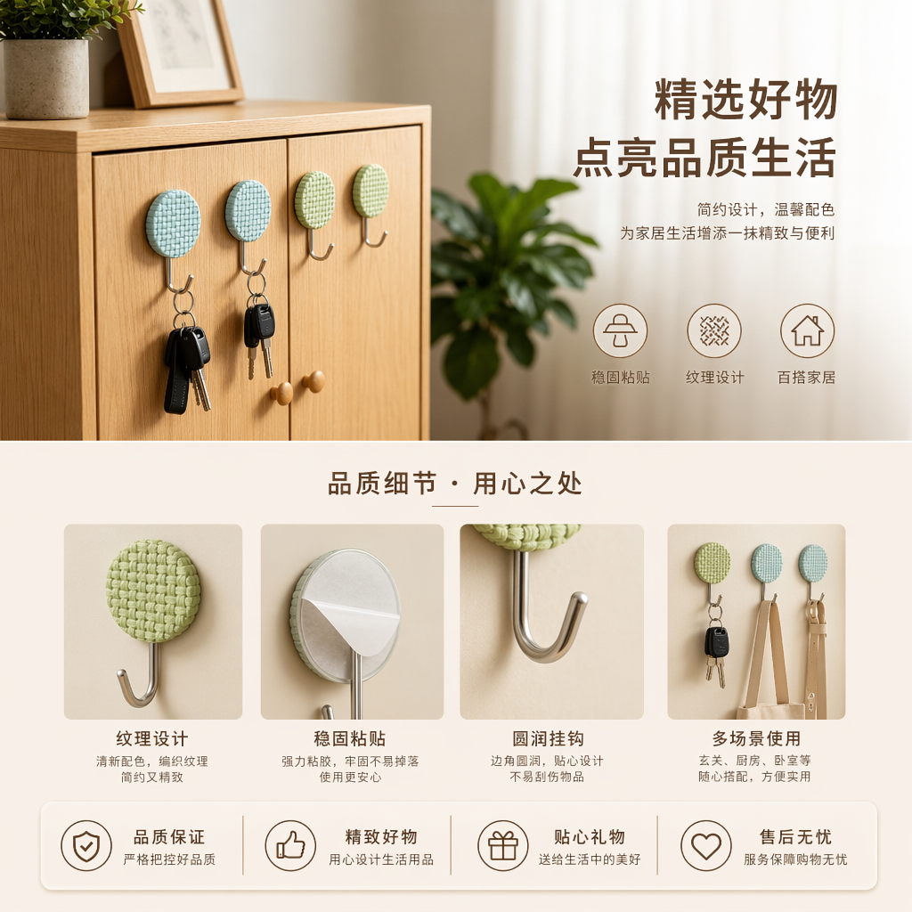 浅绿色编织纹理钥匙挂钩架详情1
