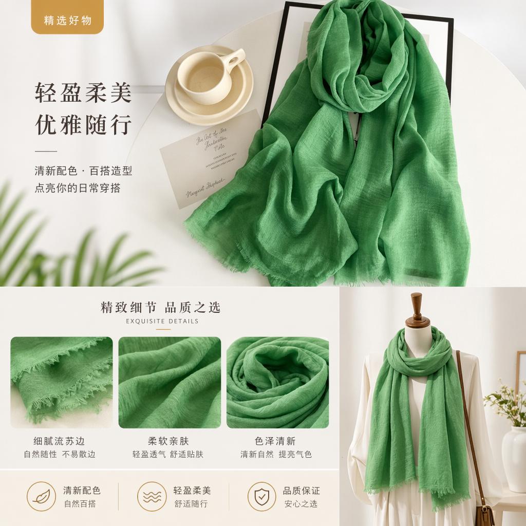 绿色围巾纯棉加厚保暖秋冬男女同款详情1