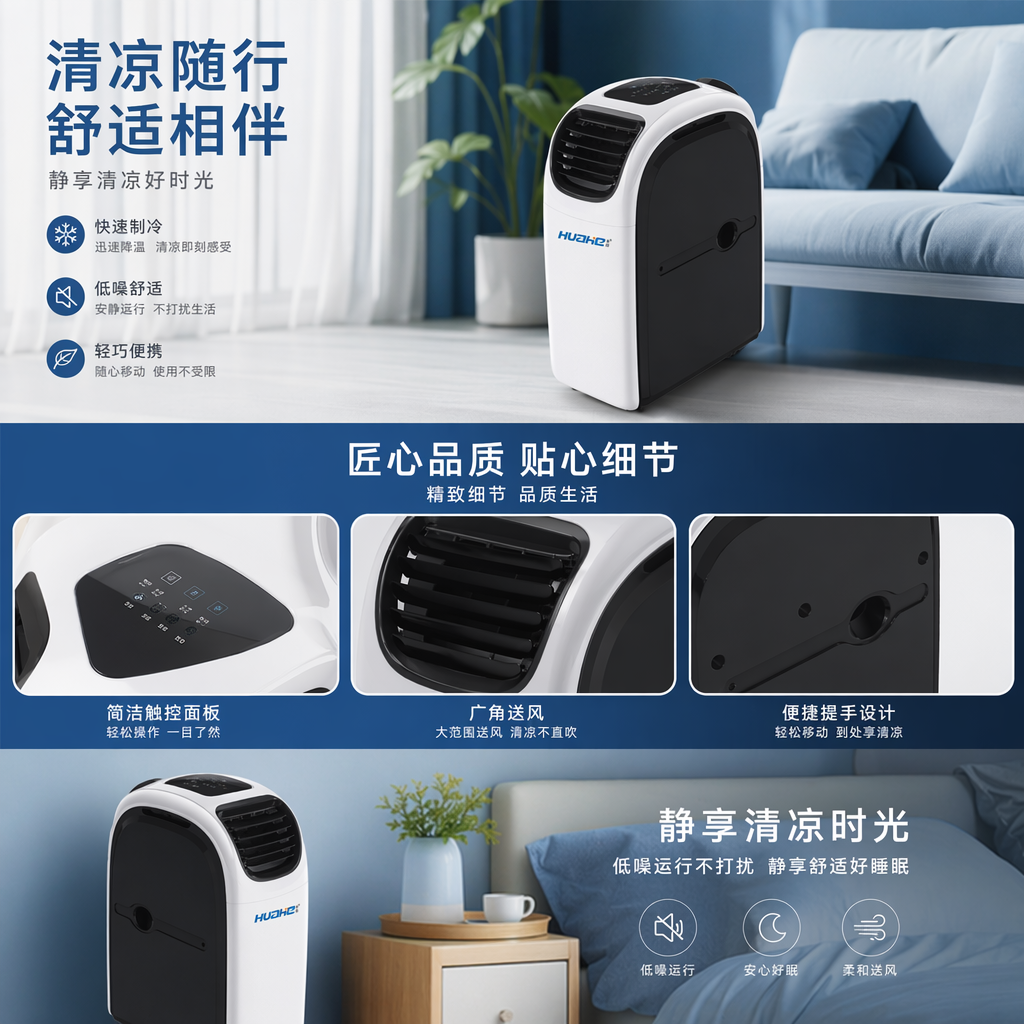 黑白相间便携式空调 移动冷风机 小型家用制冷设备详情1