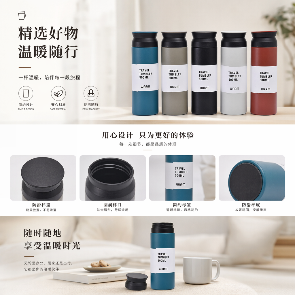 五色渐变保温杯主体 不锈钢真空隔热杯身详情1