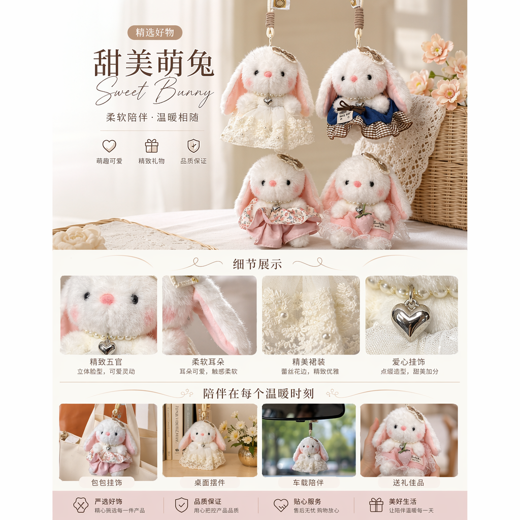 白色毛绒兔子玩偶 可爱服饰多款可选 毛绒玩具送礼佳品详情1