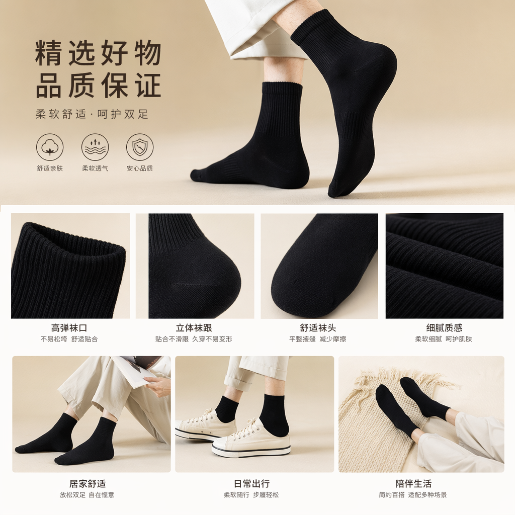 运动休闲棉袜黑色长款潮袜男女通用瑜伽袜详情1
