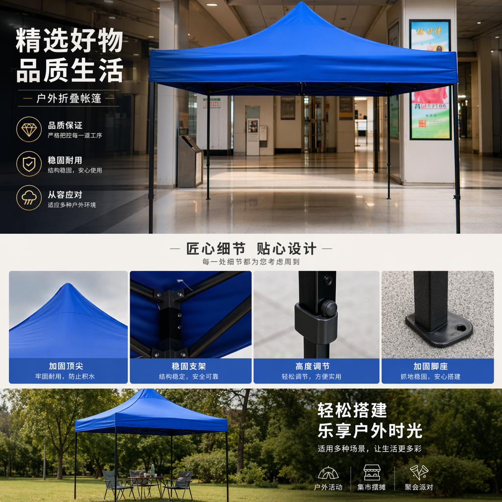 加厚牛津布蓝色露营帐篷 三季适用防风防雨便携式详情1