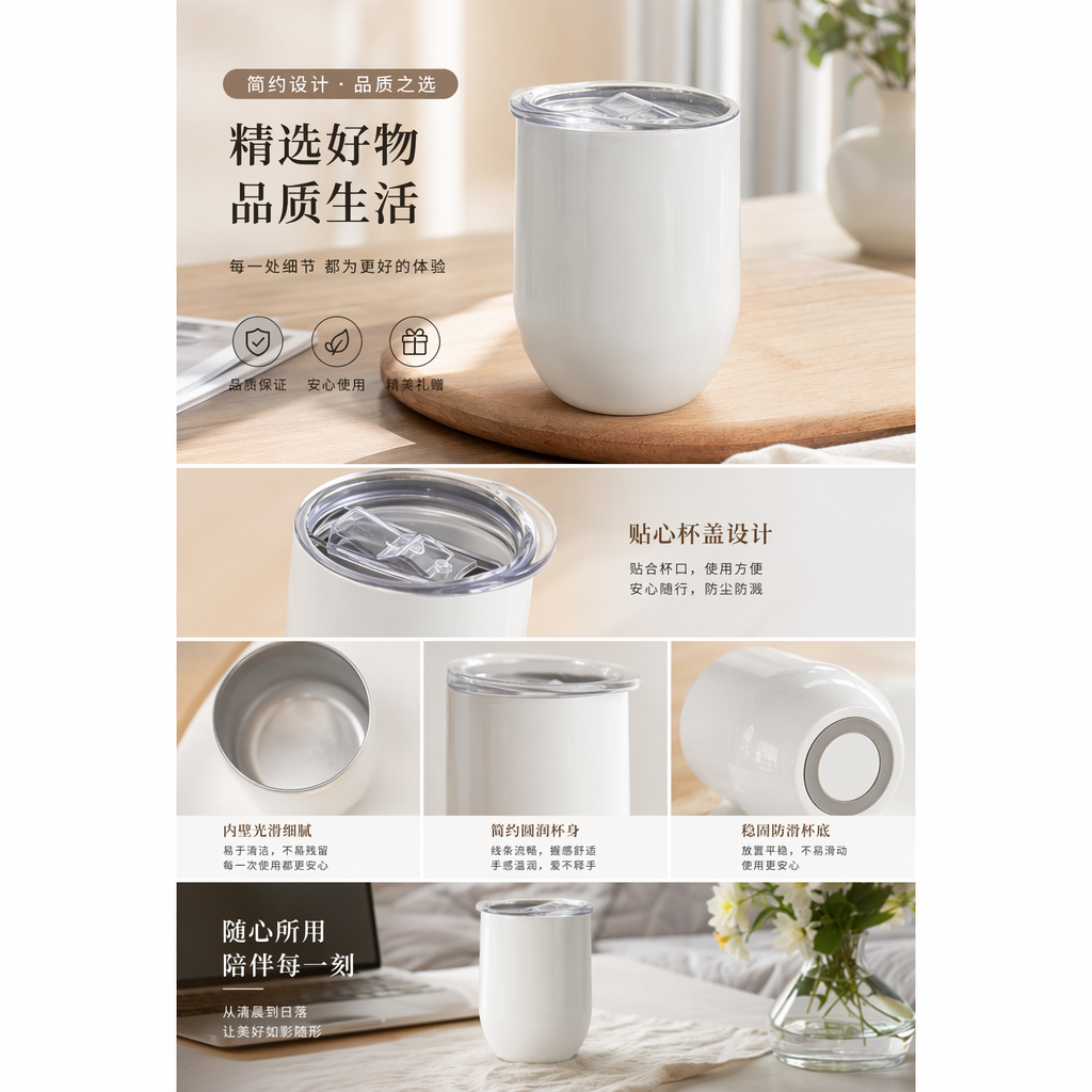 白色保温杯 500ml大容量办公家用便携水杯热转印定制详情1