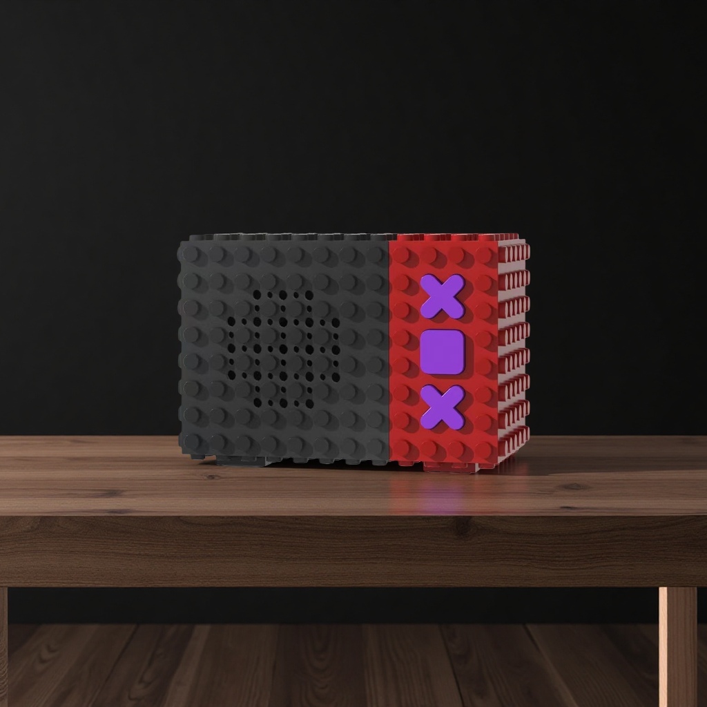 The main body of the black and red building block spliced speaker can be DIYED as a creative desktop Bluetooth speaker