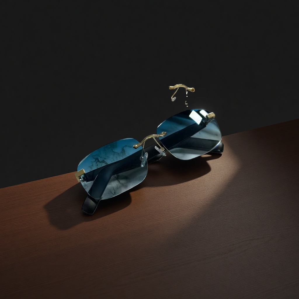 Blue gradient lens frameless sunglasses, fashionable, light and UV-resistant polarized sunglasses details Picture