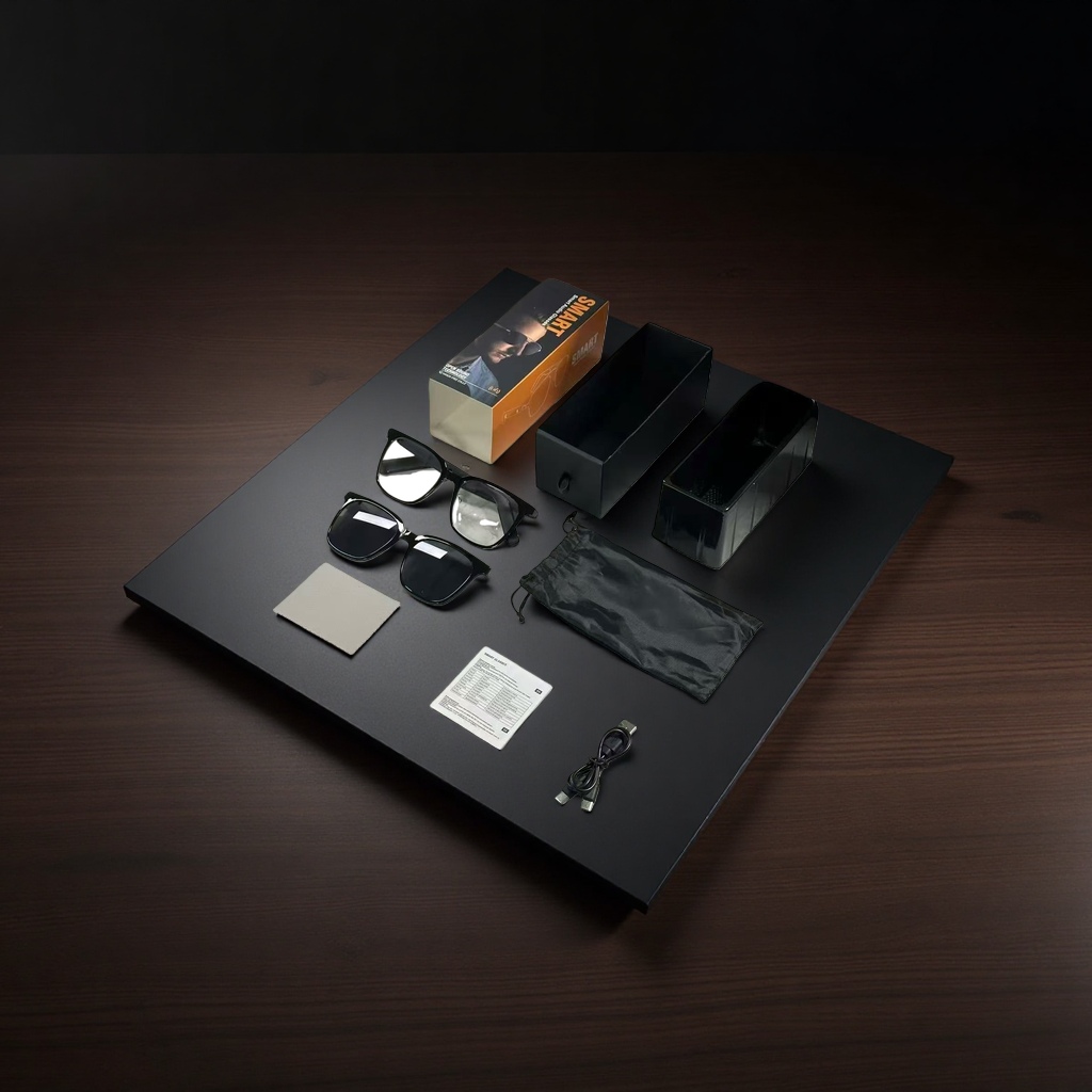 The black smart glasses and accessories support Bluetooth calls, high-definition video recording and have a long battery life details Picture