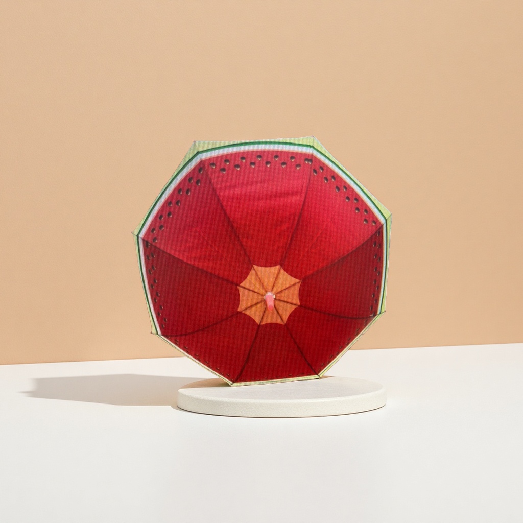 A red watermelon-patterned umbrella for both weather and rain, waterproof, sun-proof, lightweight and foldable