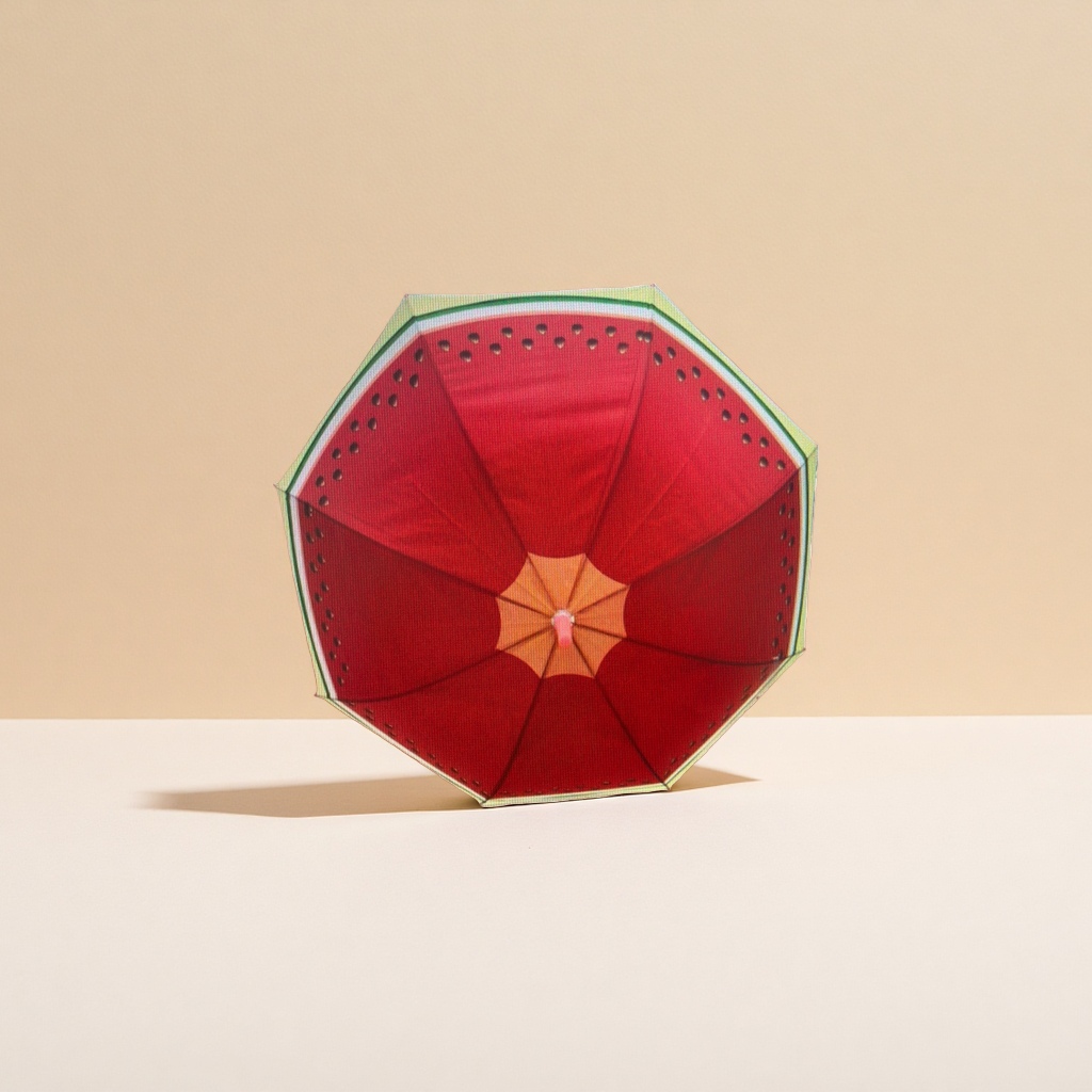 A red watermelon-patterned umbrella for both weather and rain, waterproof, sun-proof, lightweight and foldable Application Scenario