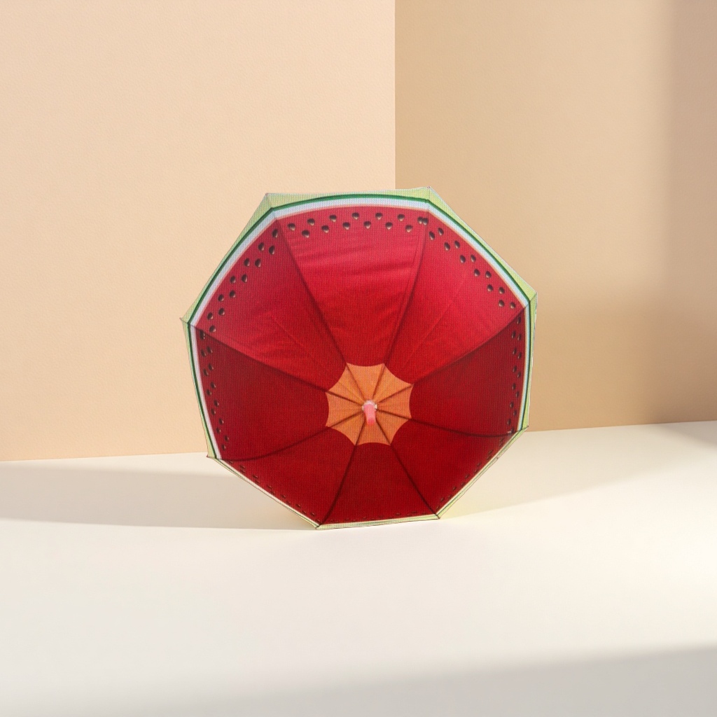 A red watermelon-patterned umbrella for both weather and rain, waterproof, sun-proof, lightweight and foldable Specification image