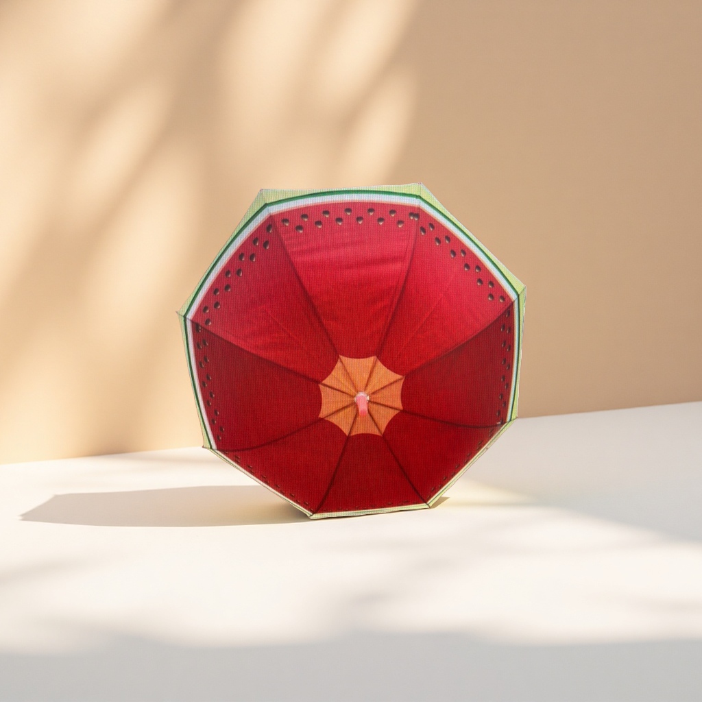 A red watermelon-patterned umbrella for both weather and rain, waterproof, sun-proof, lightweight and foldable details Picture