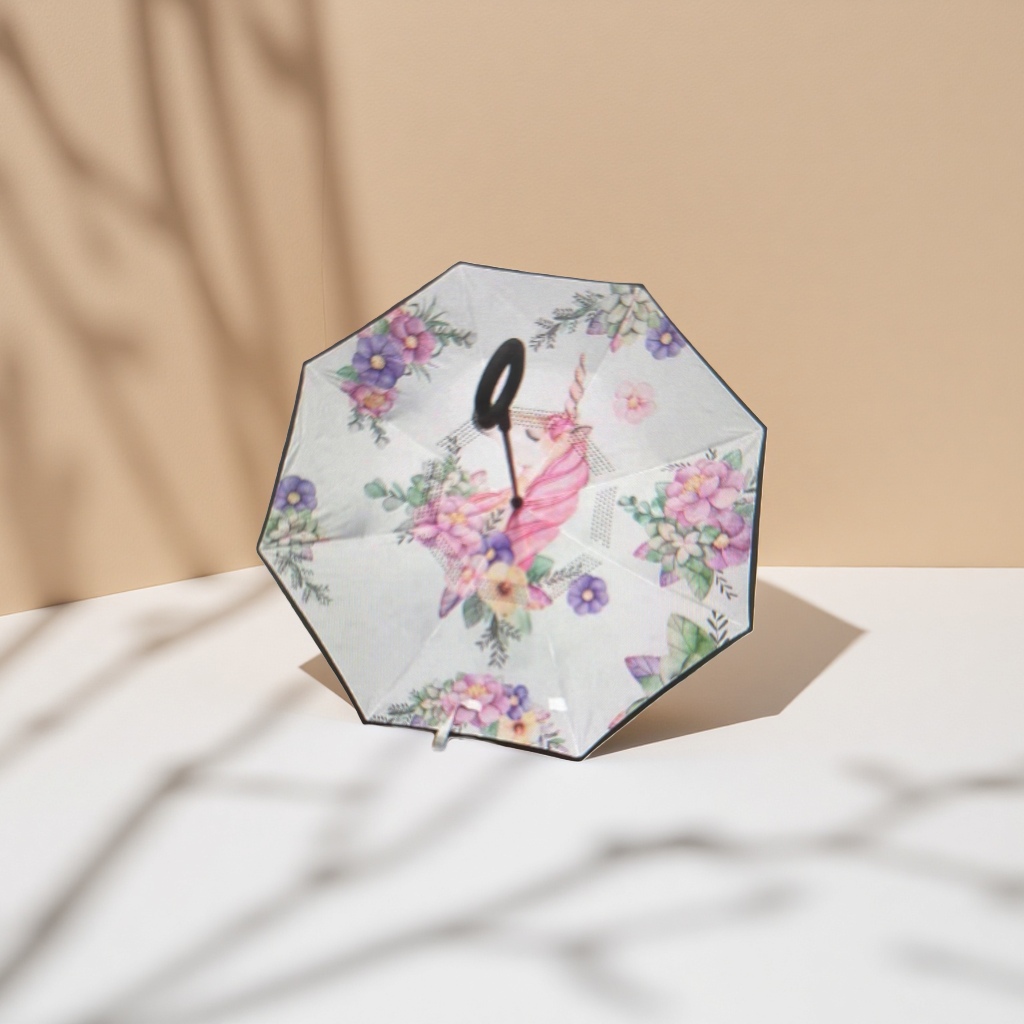 彩色花卉独角兽图案雨伞细节图