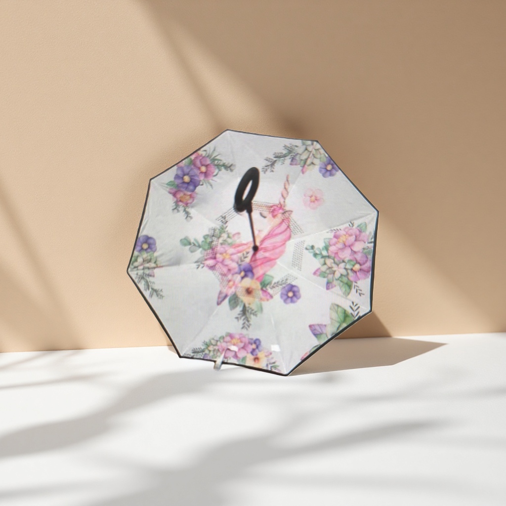 彩色花卉独角兽图案晴雨两用伞图