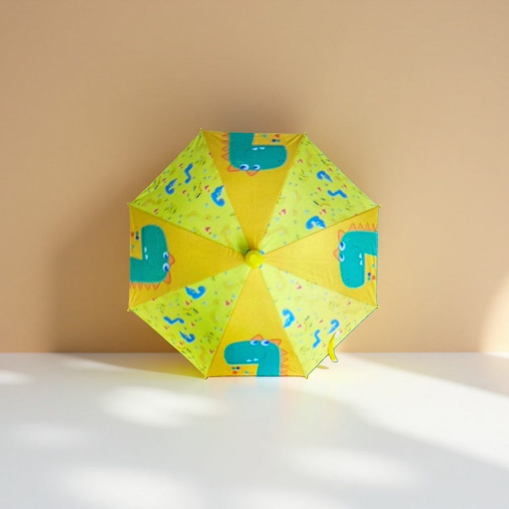 Yellow dinosaur-patterned children's all-weather umbrella, waterproof, sun-proof, lightweight and foldable details Picture