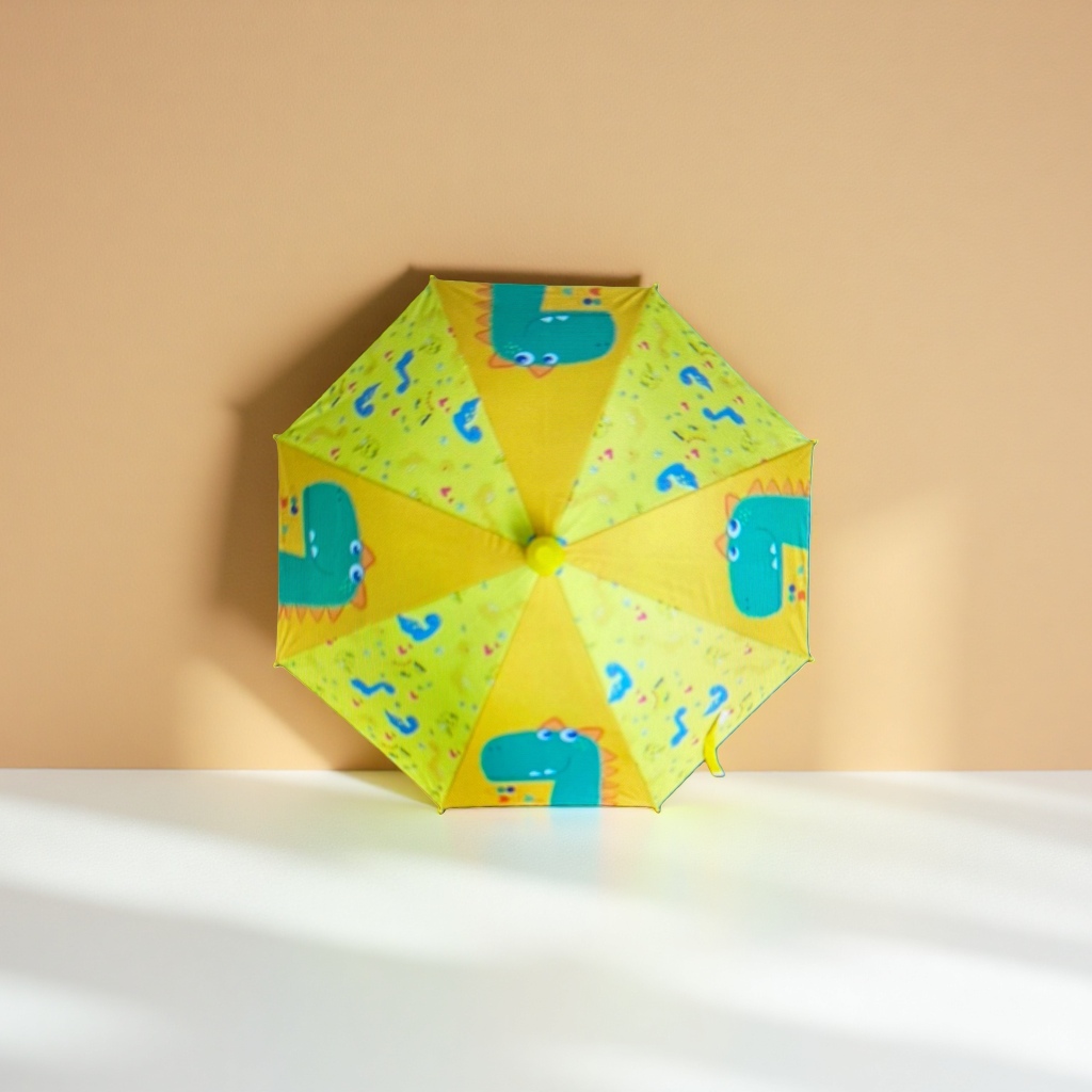 Yellow dinosaur-patterned children's all-weather umbrella, waterproof, sun-proof, lightweight and foldable