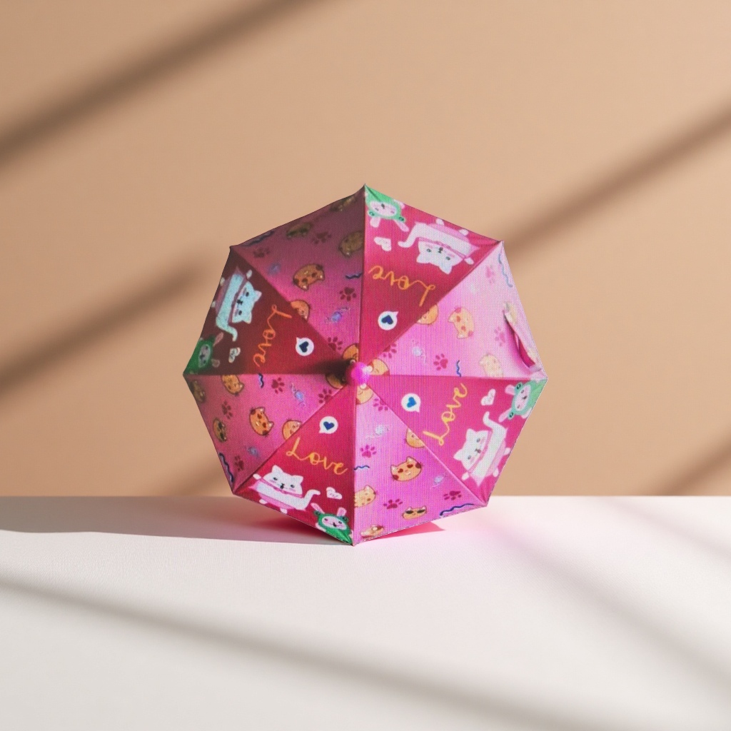 Pink cartoon pattern all-weather umbrella, waterproof, sun-proof, lightweight and foldable, specially designed for ladies Specification image
