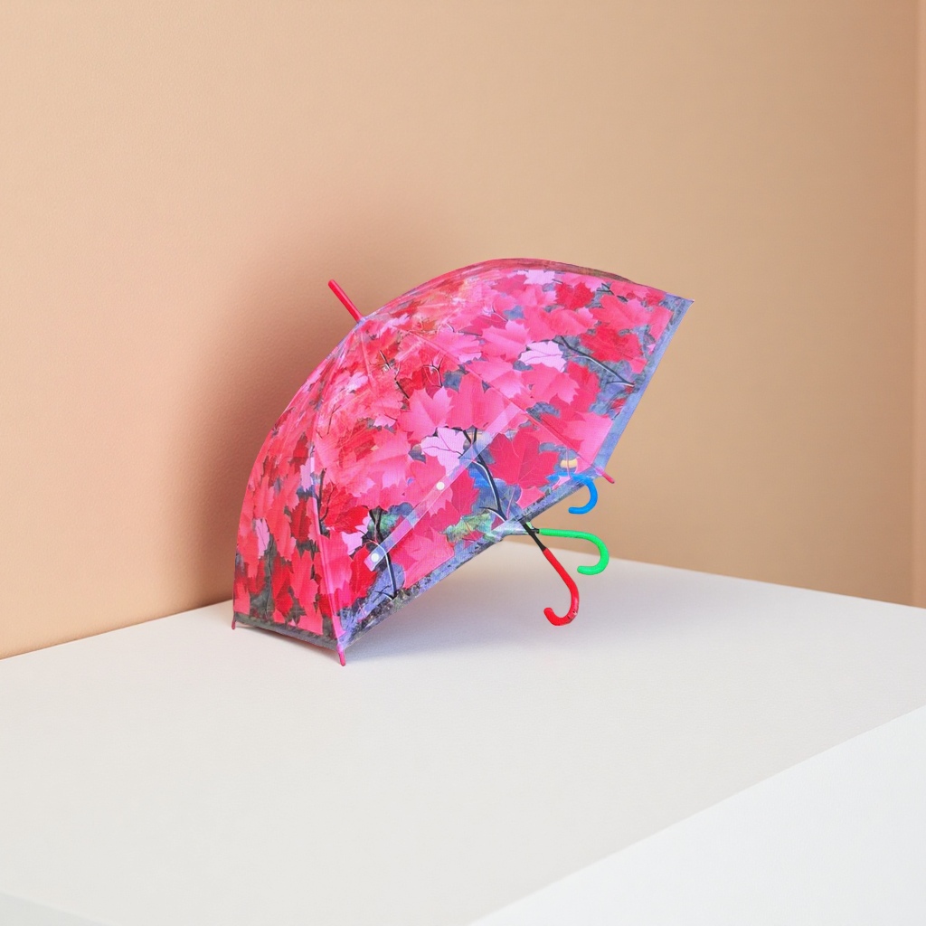 红色枫叶图案透明雨伞晴雨两用轻便折叠女士防晒