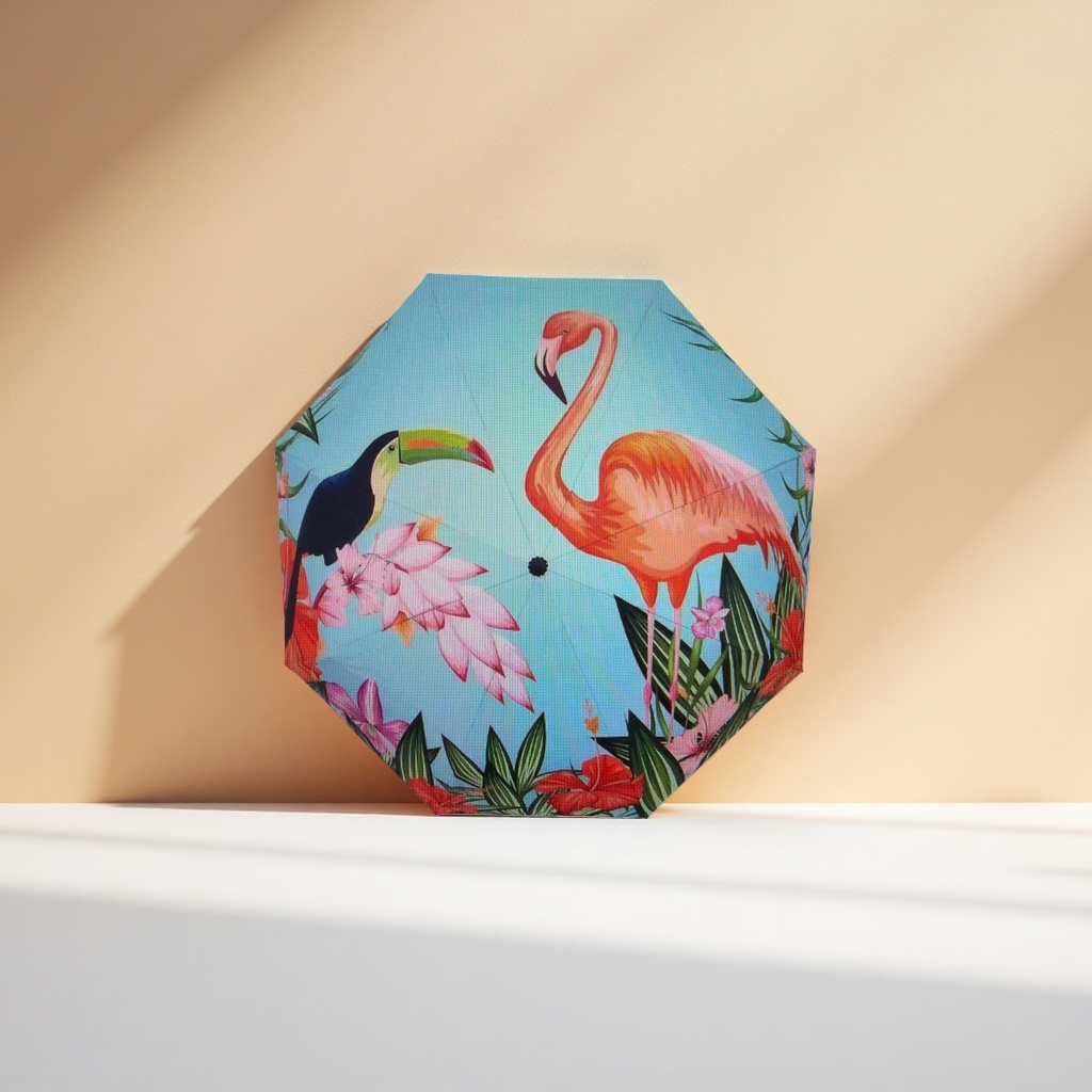 Colorful tropical bird pattern all-weather umbrella, waterproof, sun-proof, lightweight and foldable Application Scenario