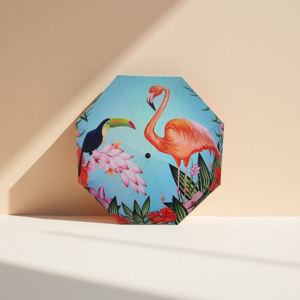 Colorful tropical bird pattern all-weather umbrella, waterproof, sun-proof, lightweight and foldable details Picture