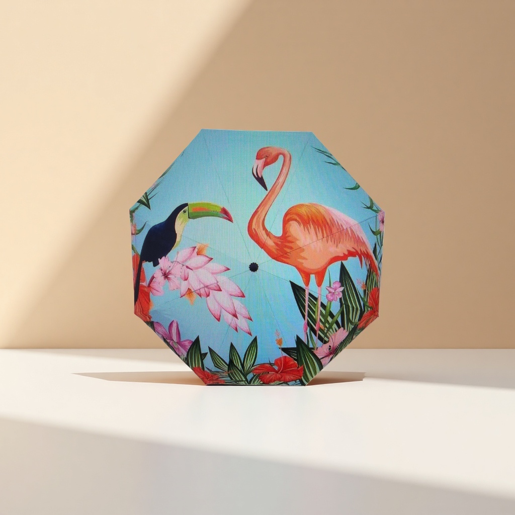Colorful tropical bird pattern all-weather umbrella, waterproof, sun-proof, lightweight and foldable Specification image