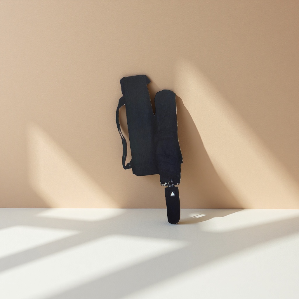 The black all-weather folding umbrella comes with a dedicated umbrella cover for portable wind and sun protection