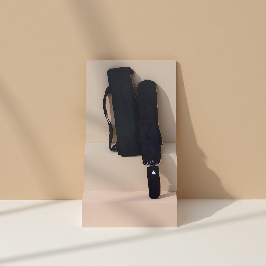 The black all-weather folding umbrella comes with a dedicated umbrella cover for portable wind and sun protection details Picture
