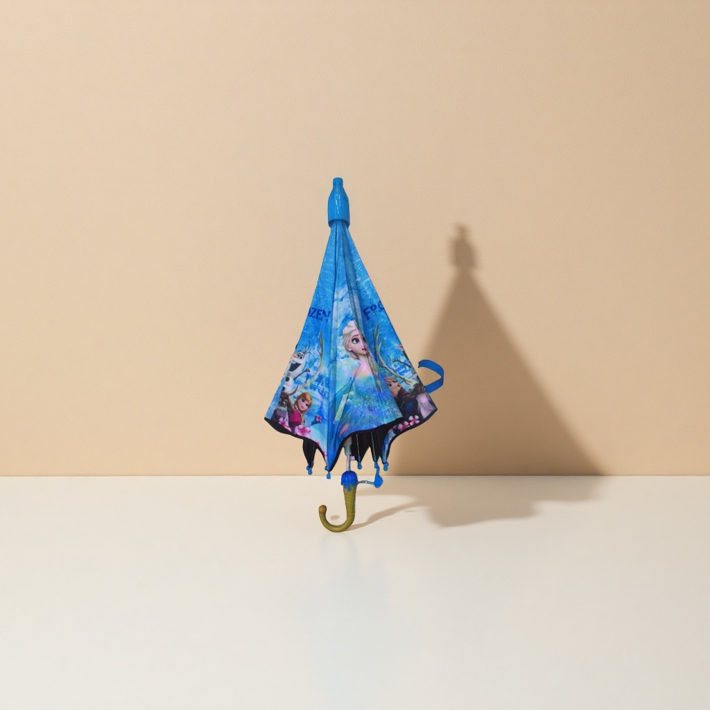 The blue Frozen theme all-weather umbrella is waterproof, sun-proof, lightweight and foldable details Picture